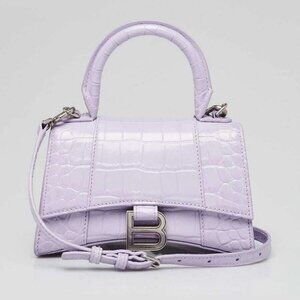 Balenciaga Lilac Croc Embossed Leather Hourglass XS Top Handle Bag